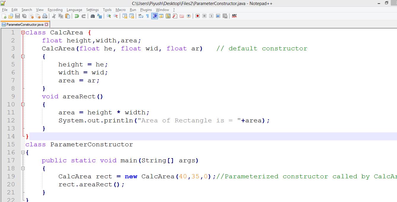 This image describes the sample program for parameterized constructors in java.